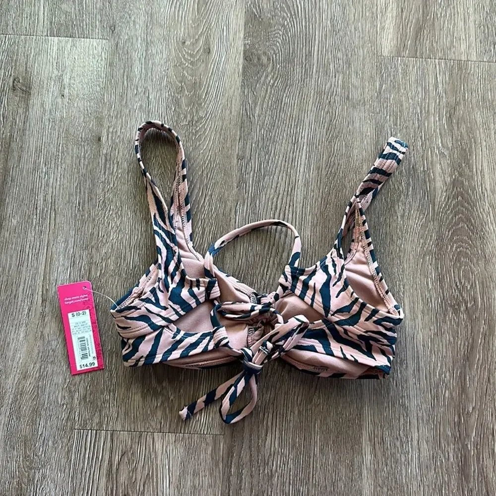 Xhilaration Lace Up Bralette Bikini‎ Top Tan & Black Tiger Print Size Small
